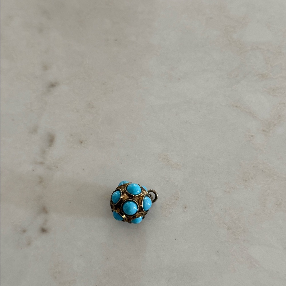 Vintage 1960s Paste Turquoise Orb Pendant – Silver Setting Cabochon Globe Charm - Picture 3 of 4